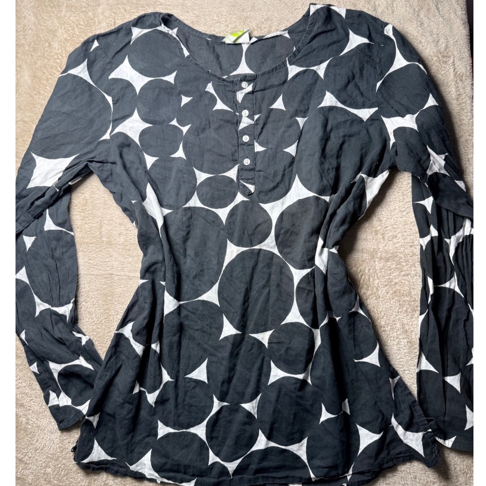 Seed Polka Dot Cotton Tunic Top Long Sleeve XL Resort Beach Mod Boho Scandi